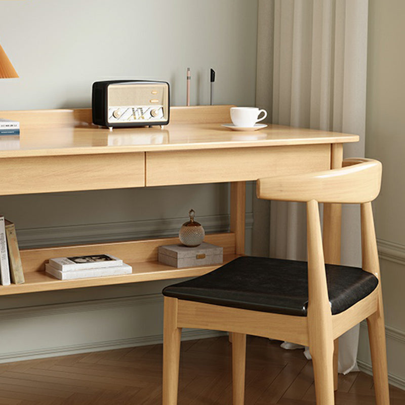 Rectangular Shaped Writing Desk Brown/White/Natural Office Desk with 1/2 Drawers