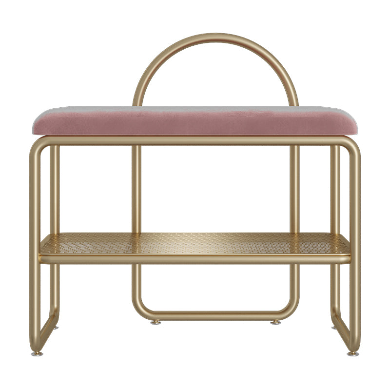 Glam Style Entryway Bench Cushioned Metal Seating Bench with Shelves