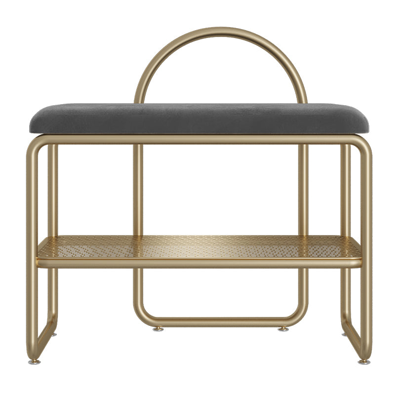 Glam Style Entryway Bench Cushioned Metal Seating Bench with Shelves