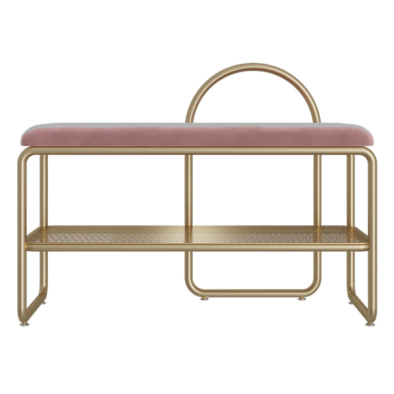 Glam Style Entryway Bench Cushioned Metal Seating Bench with Shelves