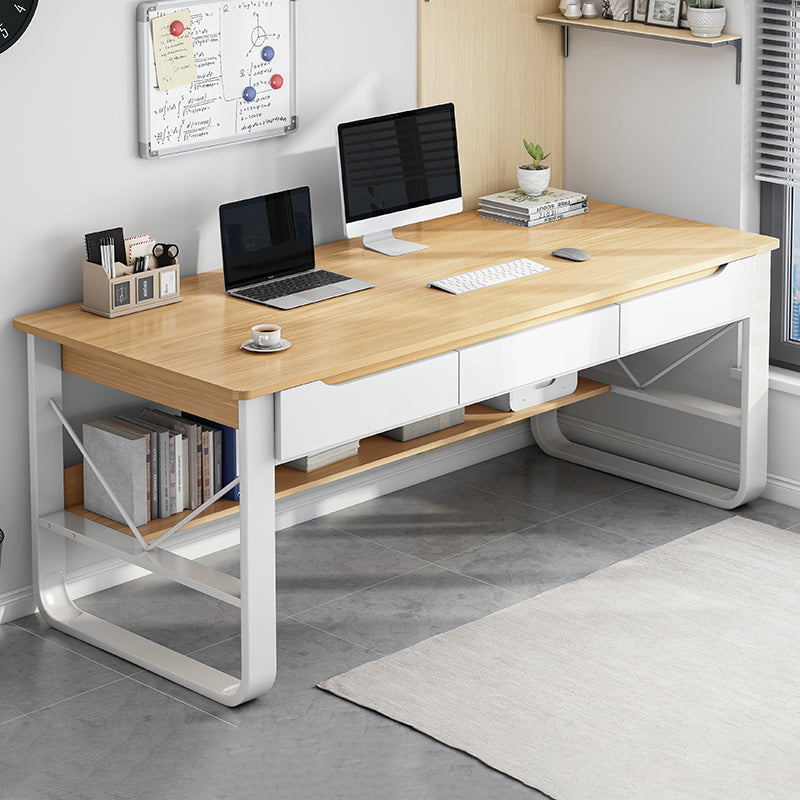 Wooden Rectangular Writing Modern Sled Base Office Desk with Drawers