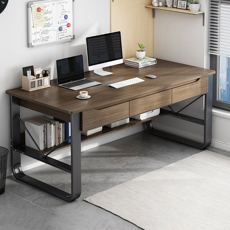 Wooden Rectangular Writing Modern Sled Base Office Desk with Drawers