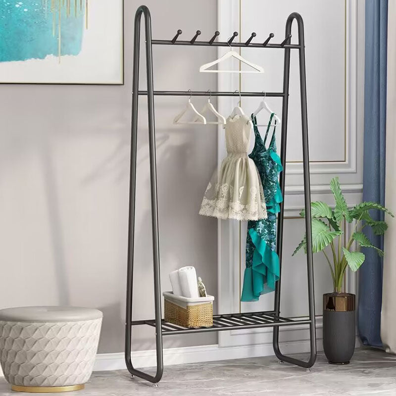 Modern Clothes Hanger Coat Hooks Free Standing Coat Rack with Storage Shelves