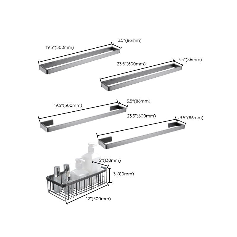 Gray 5-Piece Modern Bathroom Accessory Set in Stainless Steel