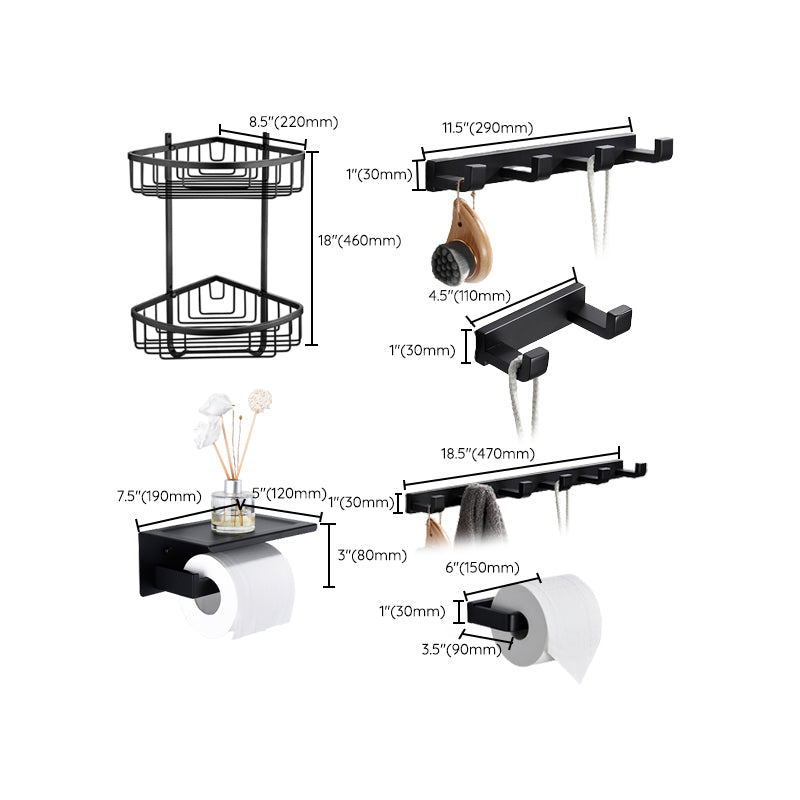 Matte Black 5-Piece Modern Bathroom Accessory as Individual or as a Set with Towel Bar