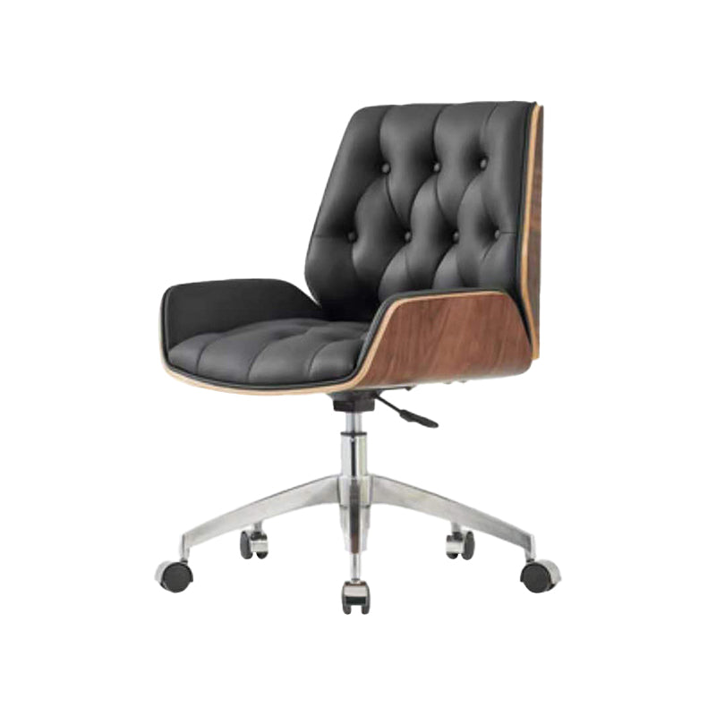 Armless Desk Chair Modern No Distressing Leather Ergonomic Office Chair with Wheels