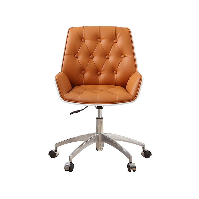 Armless Desk Chair Modern No Distressing Leather Ergonomic Office Chair with Wheels