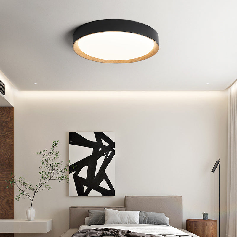 Minimalism LED Flush Mount Round Metal Ceiling Light Fixture in Black for Bedroom