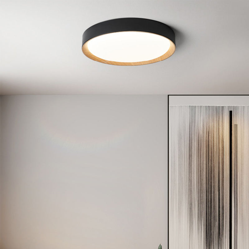 Minimalism LED Flush Mount Round Metal Ceiling Light Fixture in Black for Bedroom