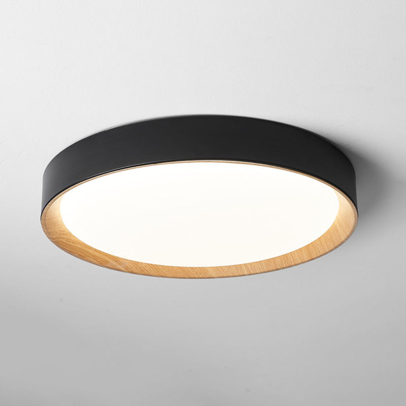 Minimalism LED Flush Mount Round Metal Ceiling Light Fixture in Black for Bedroom