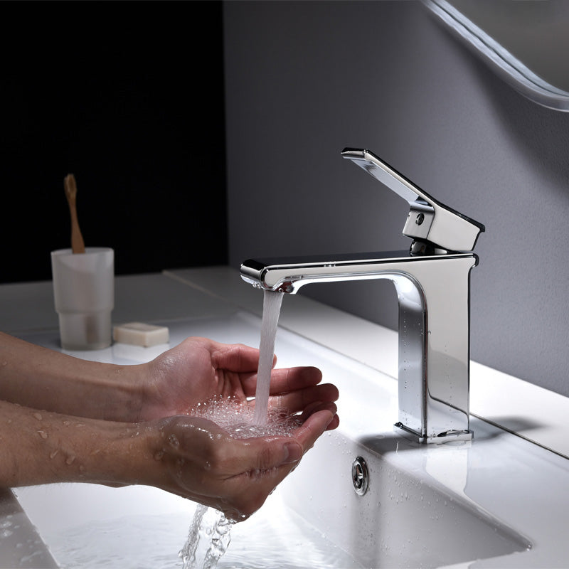 Modern Lever Handles Sink Faucet Chrome Square Bathroom Sink Faucet
