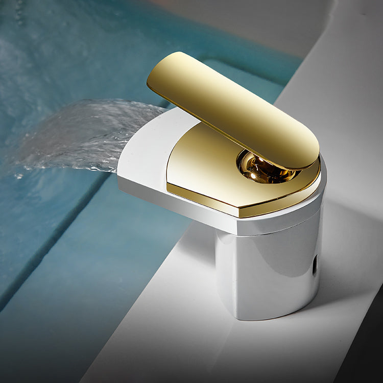 Bathroom Sink Faucet Lever Handle Brass Waterfall Spout Sink Faucet