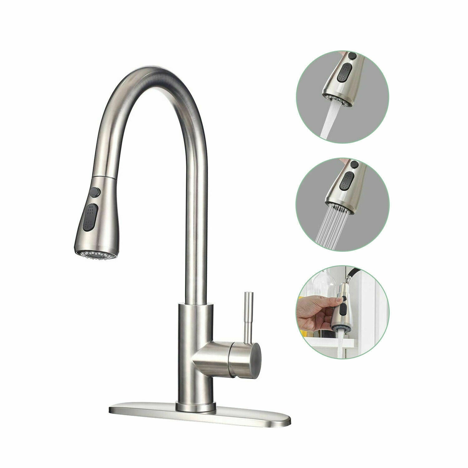 Kitchen Sink Faucet Swivel Spout with Pull Down Sprayer (Not Included Deck Plate)