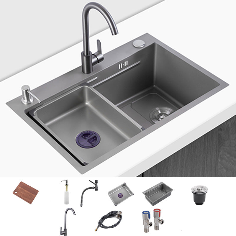 Grey Kitchen Sink Cutting Board Single Bowl Stainless Steel Top-Mount Kitchen Sink