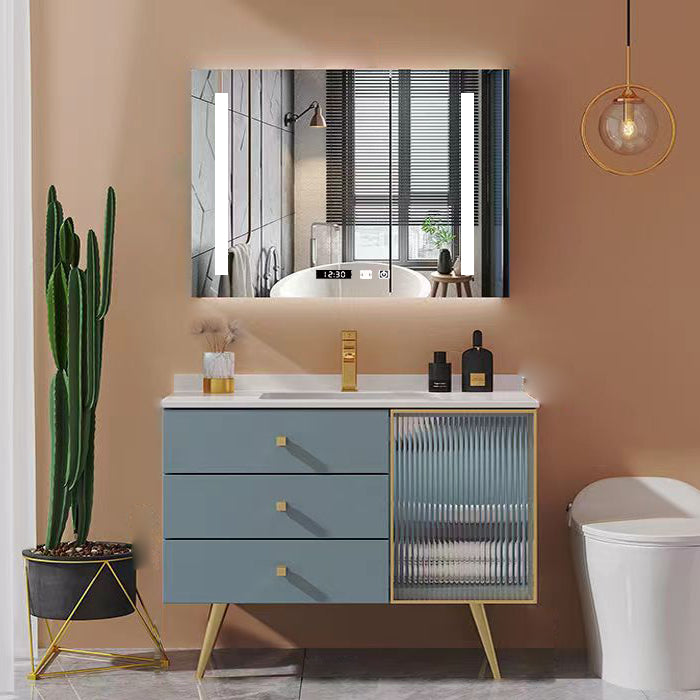 Freestanding Bathroom Vanity Blue Wood Frame Single Sink Rectangular Vanity with 3 Drawers