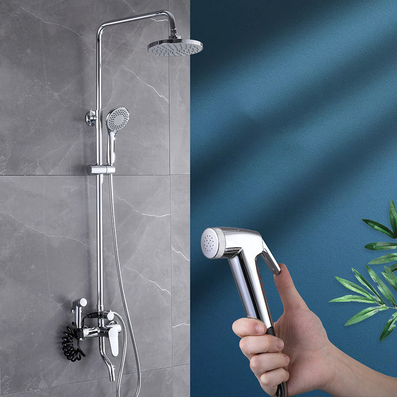 Stainless Steel Shower System Wall Mounted Round Lever Handle Shower System with Riser