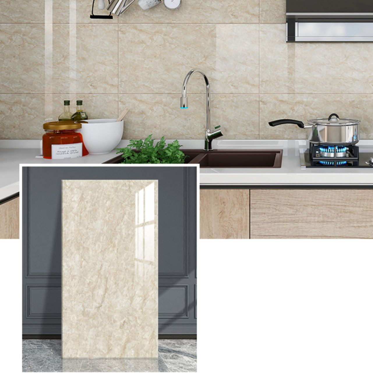 Field Tile Wallpaper Plastic Waterproof Peel and Stick Backsplash with Rectangular Shape