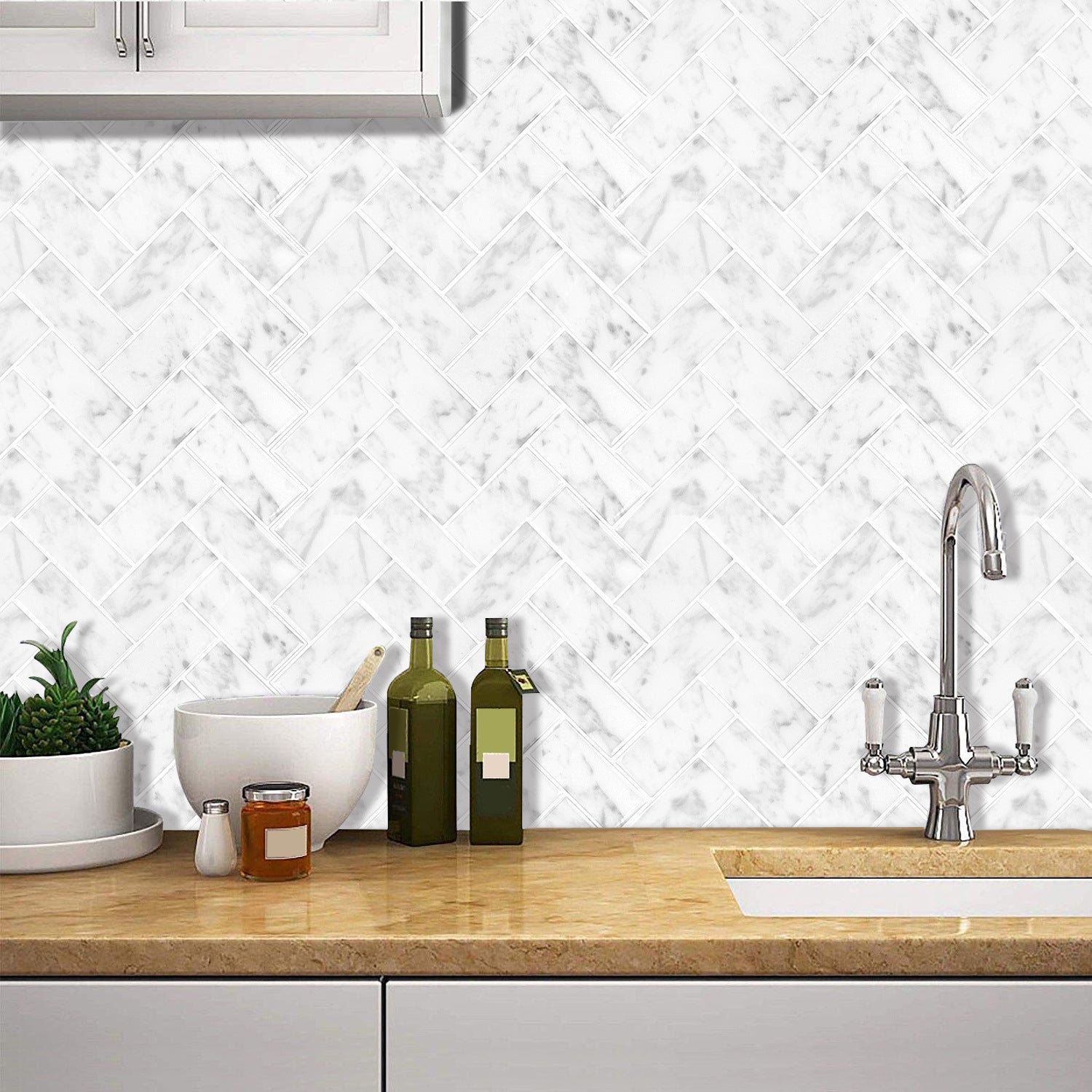 Modern Peel & Stick Mosaic Tile PVC Herringbone Peel and Stick Wall Tile