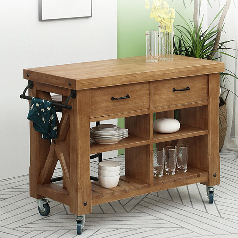 Modern Kitchen Island Table Pine Wood Prep Table with Towel Rack