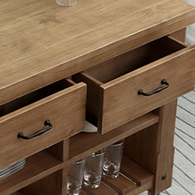 Modern Kitchen Island Table Pine Wood Prep Table with Towel Rack