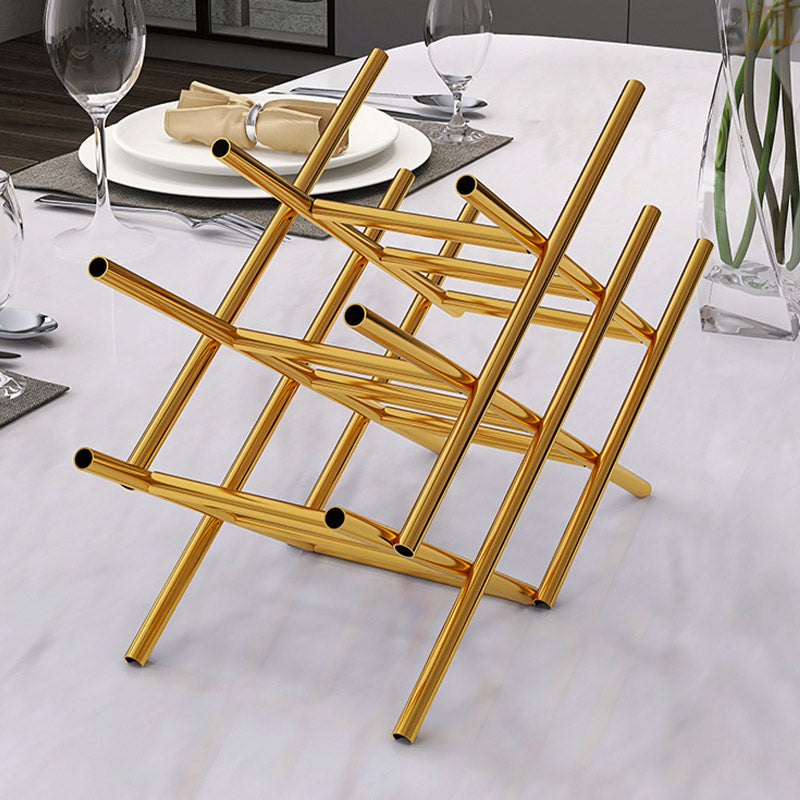 Modern Simple Tabletop Wine Rack Golden Geometry Wine Bottle Rack for Kitchen