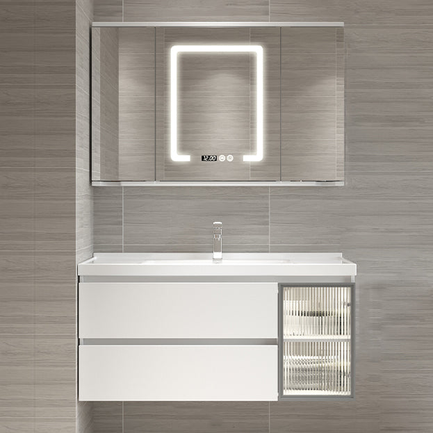 White Vanity Single Sink Rectangular 2 Drawers Wall-Mounted Bath Vanity with Mirror