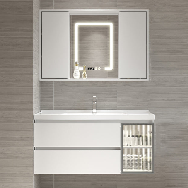 White Vanity Single Sink Rectangular 2 Drawers Wall-Mounted Bath Vanity with Mirror