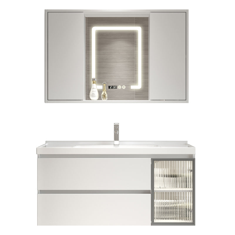 White Vanity Single Sink Rectangular 2 Drawers Wall-Mounted Bath Vanity with Mirror