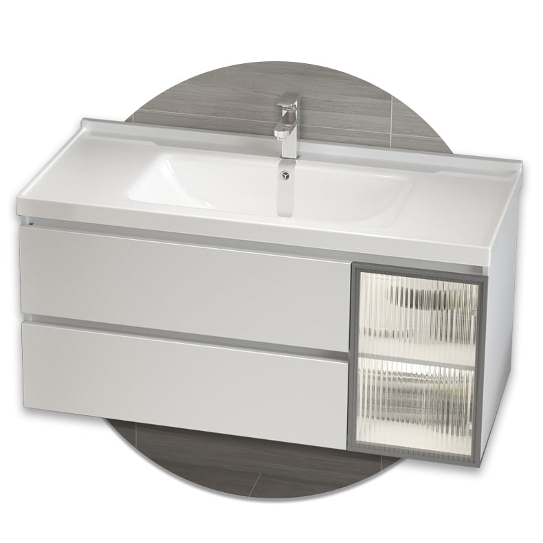 White Vanity Single Sink Rectangular 2 Drawers Wall-Mounted Bath Vanity with Mirror