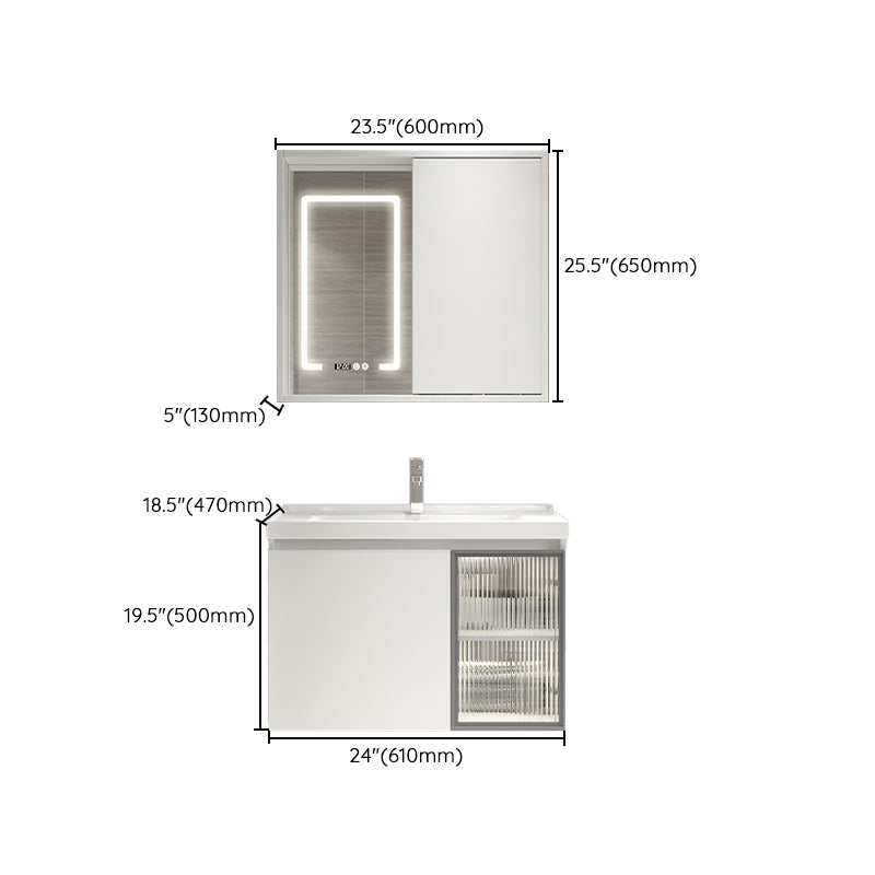 White Vanity Single Sink Rectangular 2 Drawers Wall-Mounted Bath Vanity with Mirror