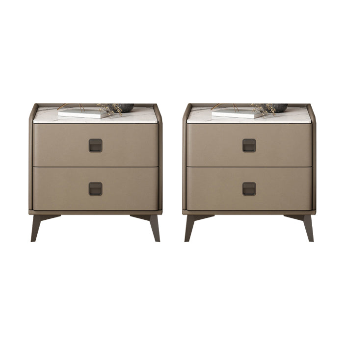 Contemporary Accent Table Nightstand Stone Night Table with 2 Drawers