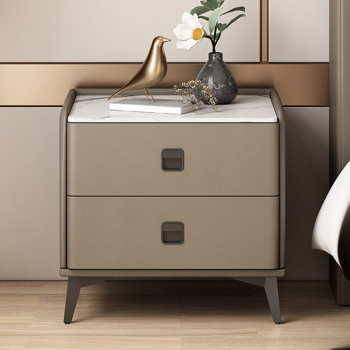 Contemporary Accent Table Nightstand Stone Night Table with 2 Drawers