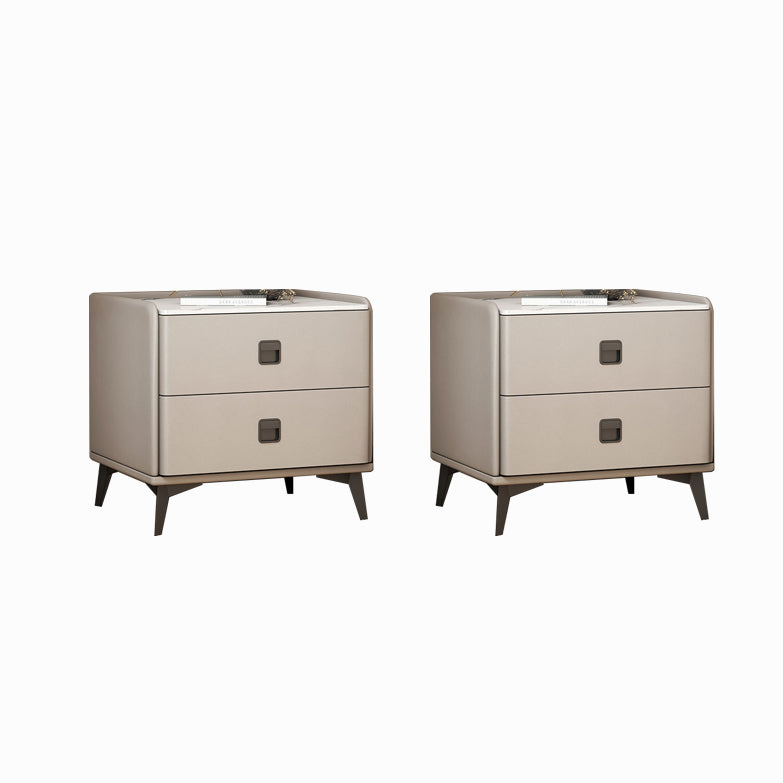 Contemporary Accent Table Nightstand Stone Night Table with 2 Drawers