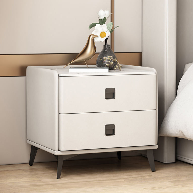 Contemporary Accent Table Nightstand Stone Night Table with 2 Drawers