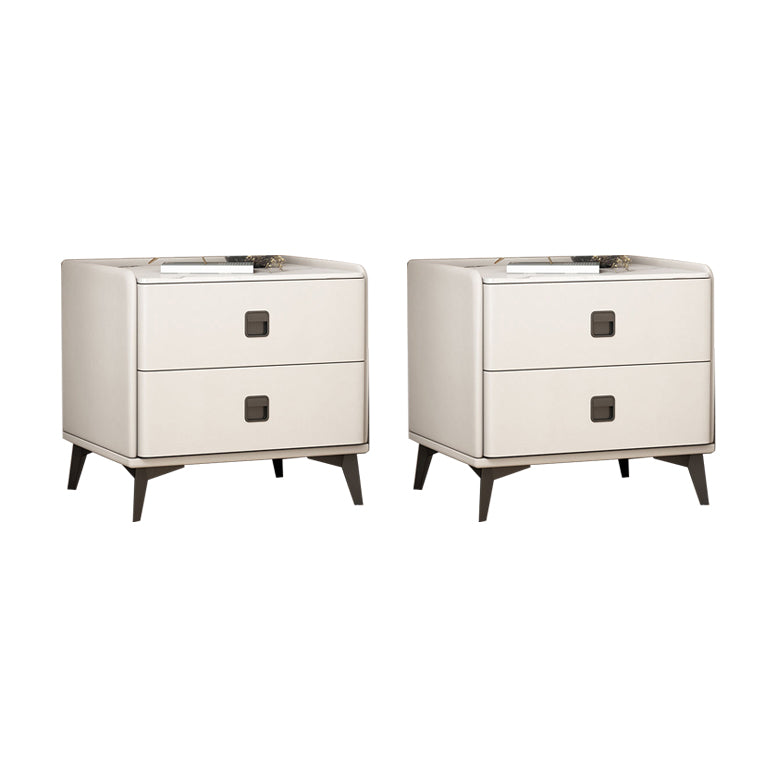 Contemporary Accent Table Nightstand Stone Night Table with 2 Drawers