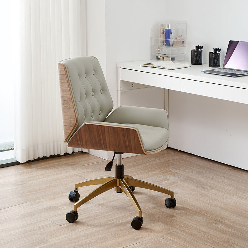 Armless Desk Chair Modern No Distressing Leather Ergonomic Office Chair with Wheels