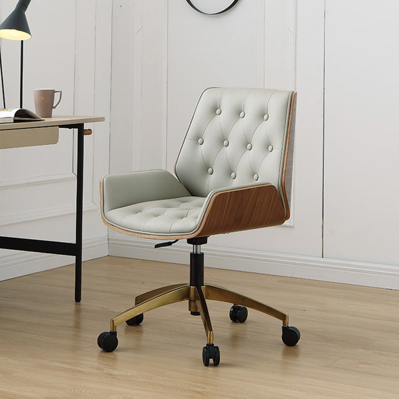 Armless Desk Chair Modern No Distressing Leather Ergonomic Office Chair with Wheels