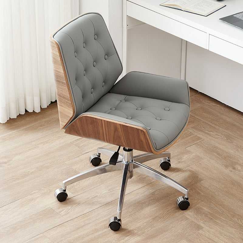 Armless Desk Chair Modern No Distressing Leather Ergonomic Office Chair with Wheels