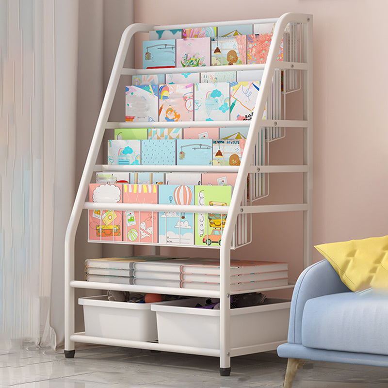 Contemporary Freestanding Book Display Metal Shelf Bookcase in Open Back