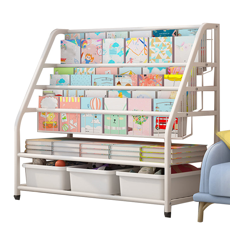 Contemporary Freestanding Book Display Metal Shelf Bookcase in Open Back