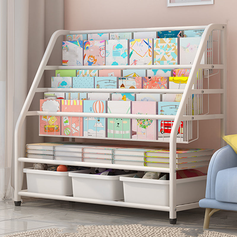 Contemporary Freestanding Book Display Metal Shelf Bookcase in Open Back