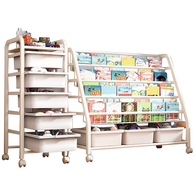 Contemporary Freestanding Book Display Metal Shelf Bookcase in Open Back