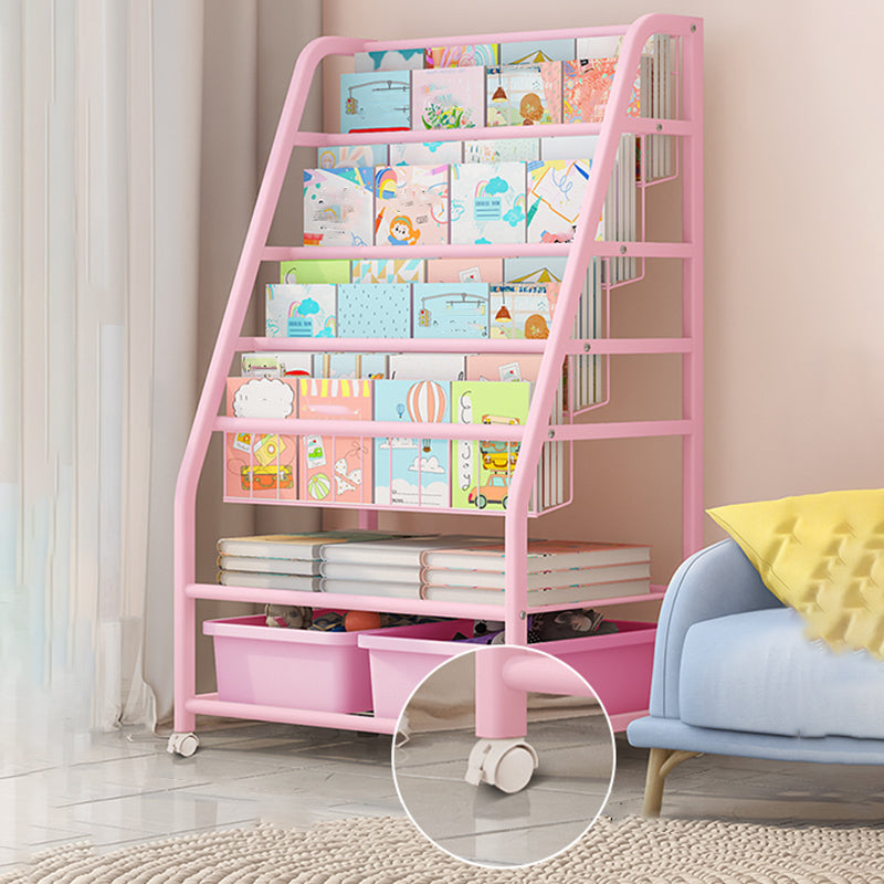 Contemporary Freestanding Book Display Metal Shelf Bookcase in Open Back