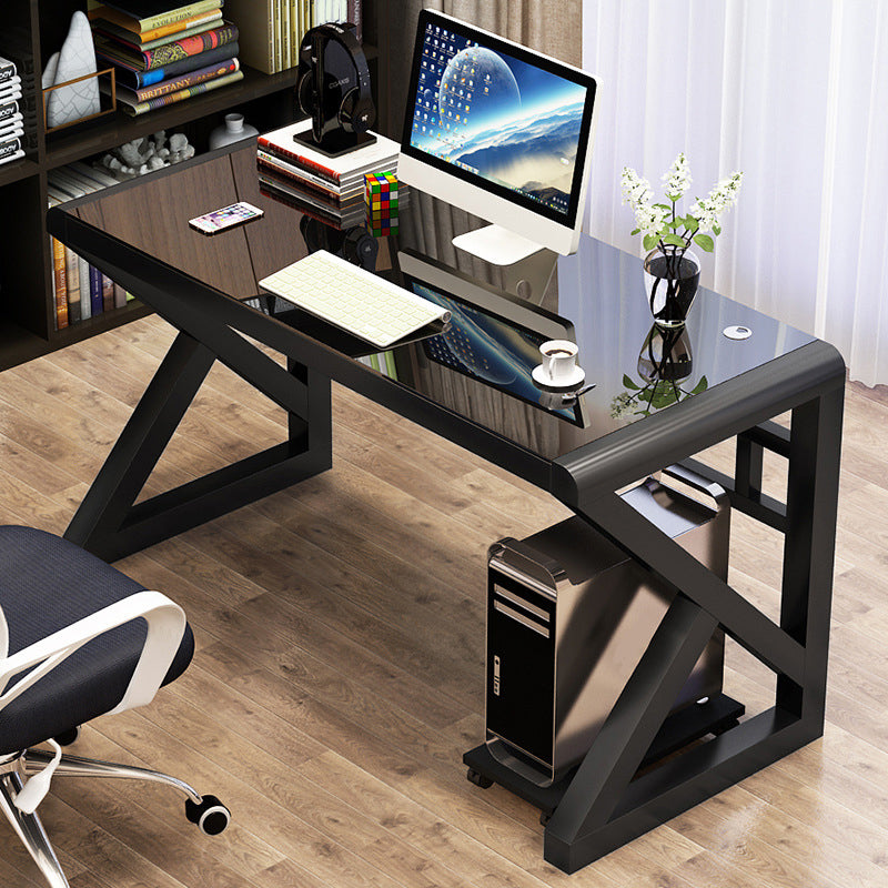 Toughened Glass Office Desk Rectangular Shape Task Desk with 2-Legs for Home