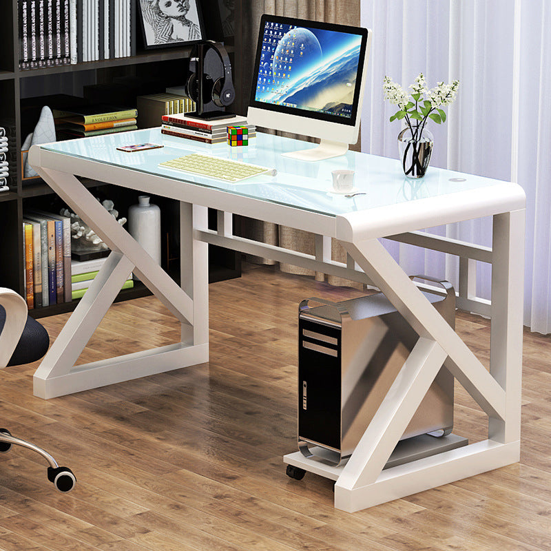 Toughened Glass Office Desk Rectangular Shape Task Desk with 2-Legs for Home