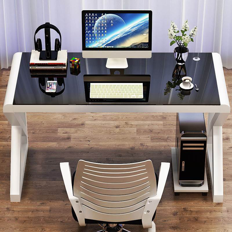 Toughened Glass Office Desk Rectangular Shape Task Desk with 2-Legs for Home