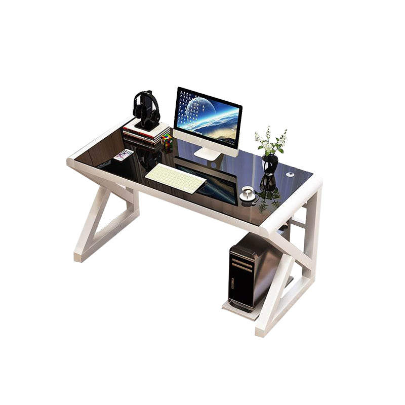 Toughened Glass Office Desk Rectangular Shape Task Desk with 2-Legs for Home