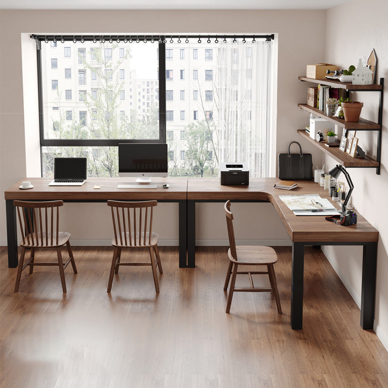 Modern Solid Wood Office Desk L-Shape Task Desk with 5-Legs for Home