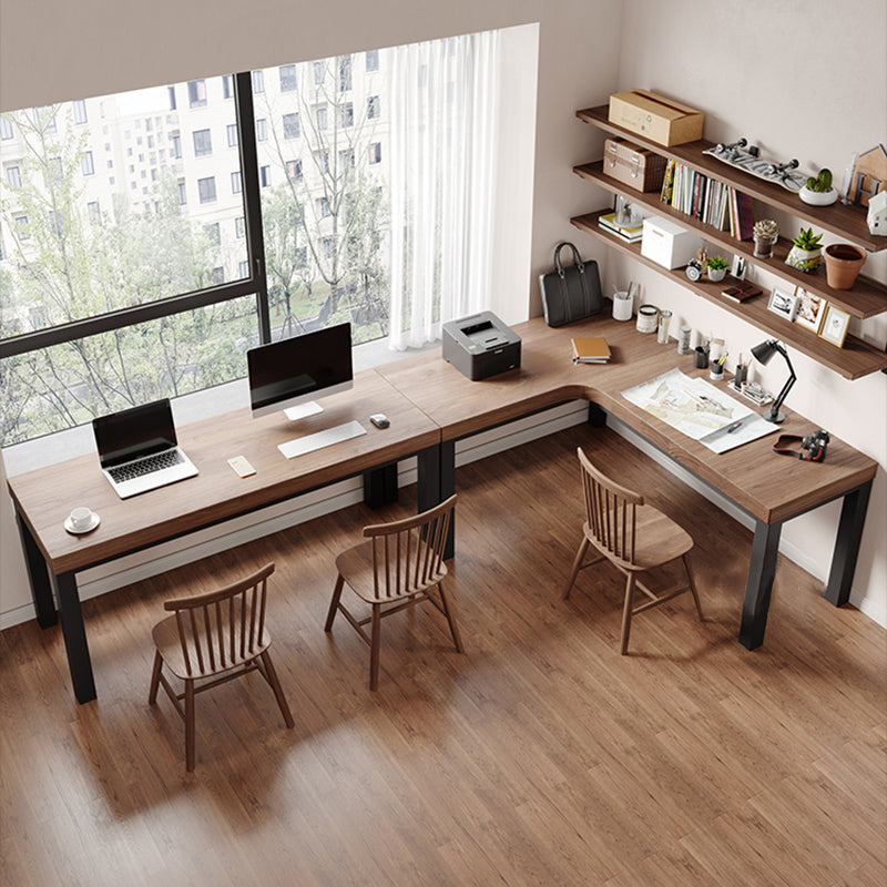 Modern Solid Wood Office Desk L-Shape Task Desk with 5-Legs for Home