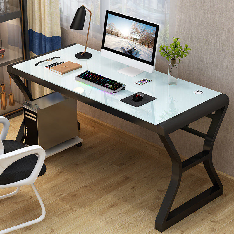 Toughened Glass Office Desk Rectangular Shape Computer Desk with 2-Legs for Home